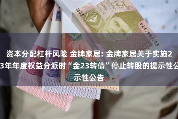 资本分配杠杆风险 金牌家居: 金牌家居关于实施2023年年度权益分派时“金23转债”停止转股的提示性公告