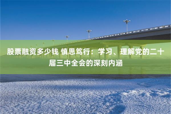 股票融资多少钱 慎思笃行：学习、理解党的二十届三中全会的深刻内涵